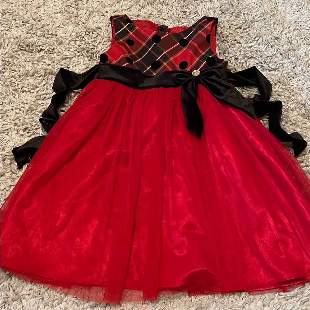 Dollie & Me Red & Black Plaid Holiday Dress, Size 5